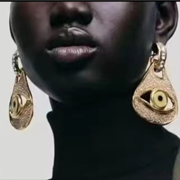 New ZARA Gold Evil Eye of Protection Design Earrings - Picture 1 of 8
